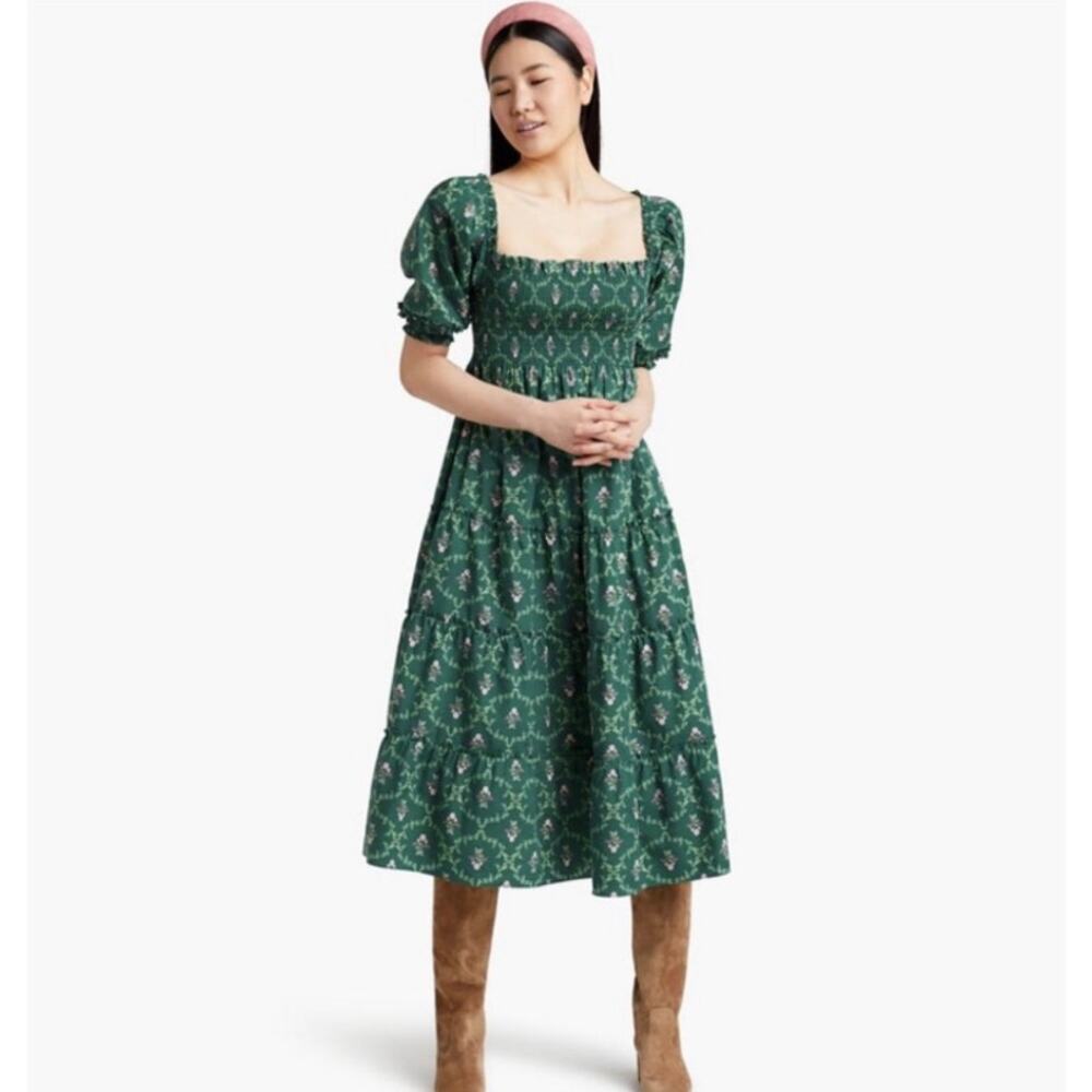 HILL HOUSE Home Nesli Emerald Trellis Dress Midi S - Picture 7 of 12